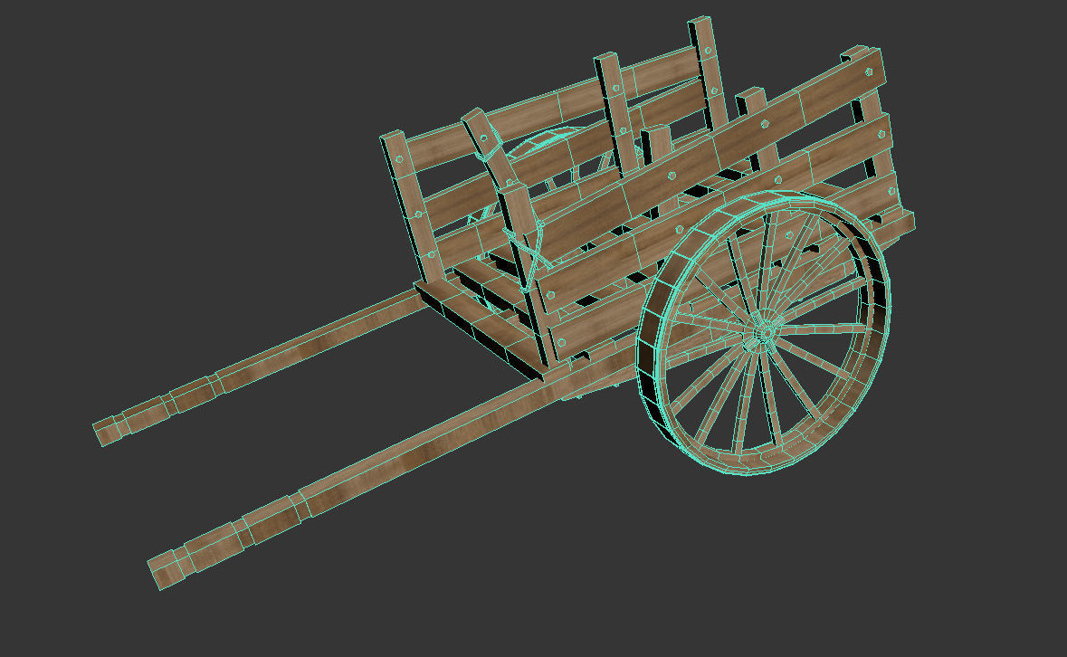 Wooden Cart Low-poly 3D model_5