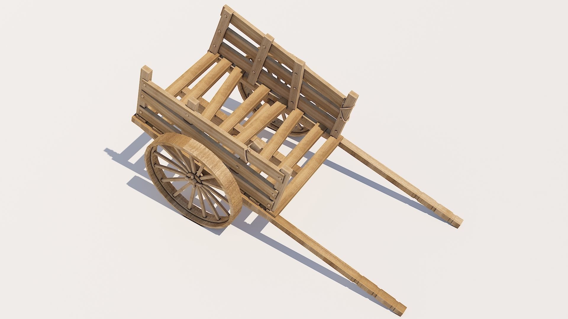 Wooden Cart Low-poly 3D model_1