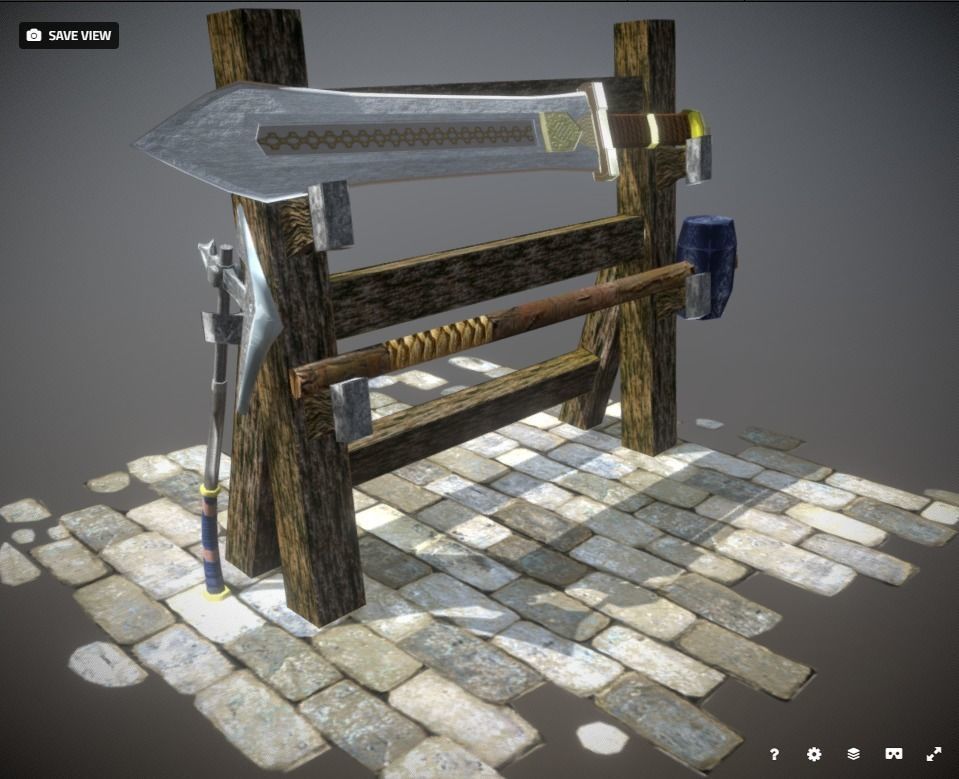 Medieval Weapon Rack Low-poly 3D model_2