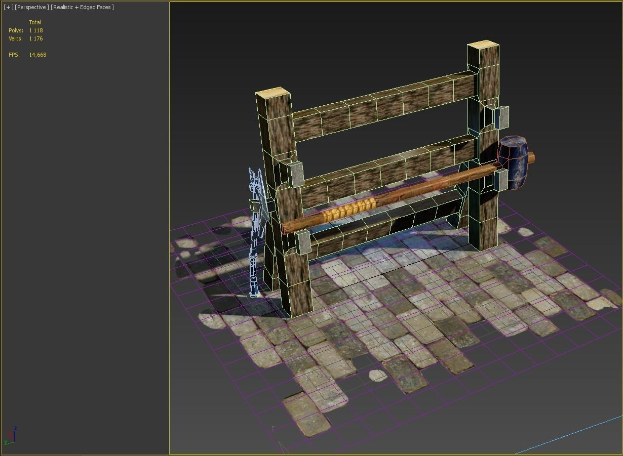 Medieval Weapon Rack Low-poly 3D model_3