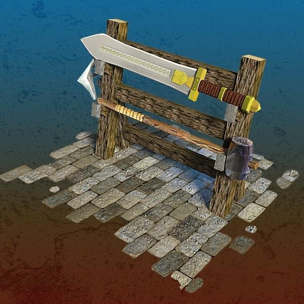 Medieval Weapon Rack Low-poly 3D model_1