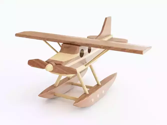 Wooden toy floatplane 01 3D model