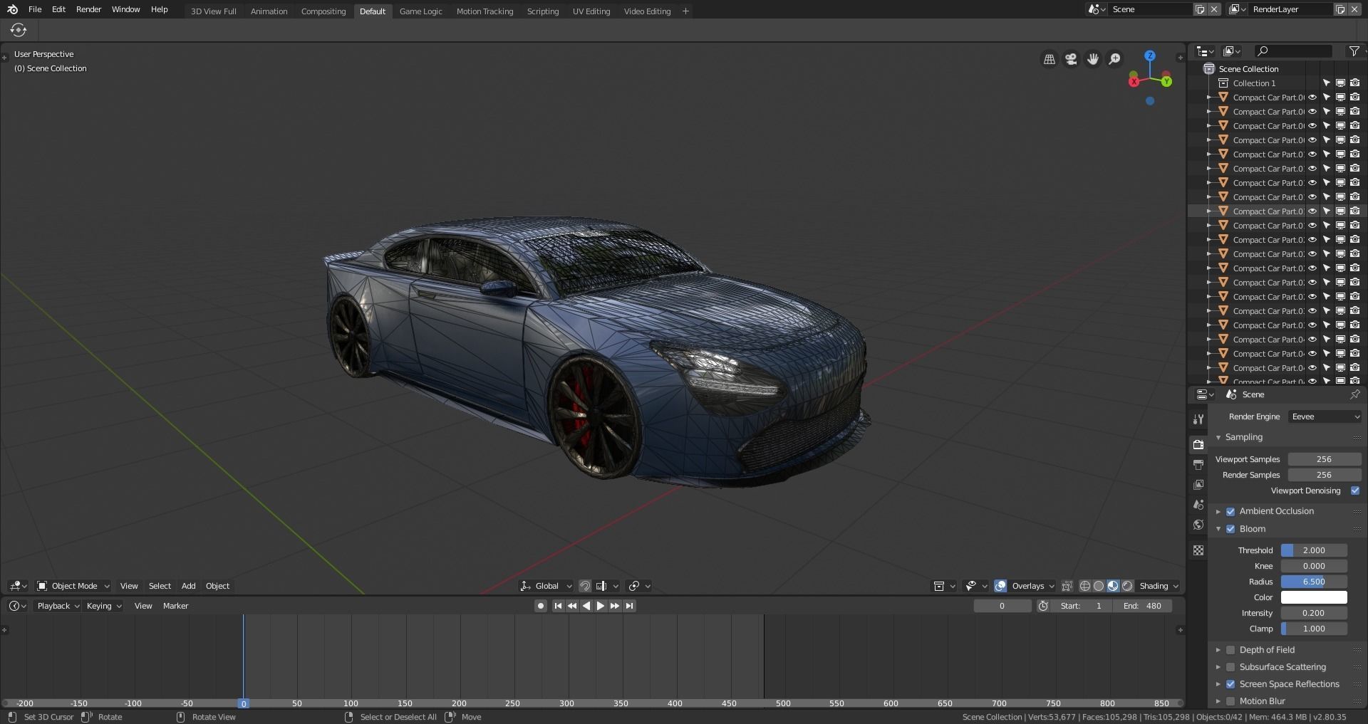 BLENDER EEVEE Brandless Small 2 door sedan Low-poly 3D model_12