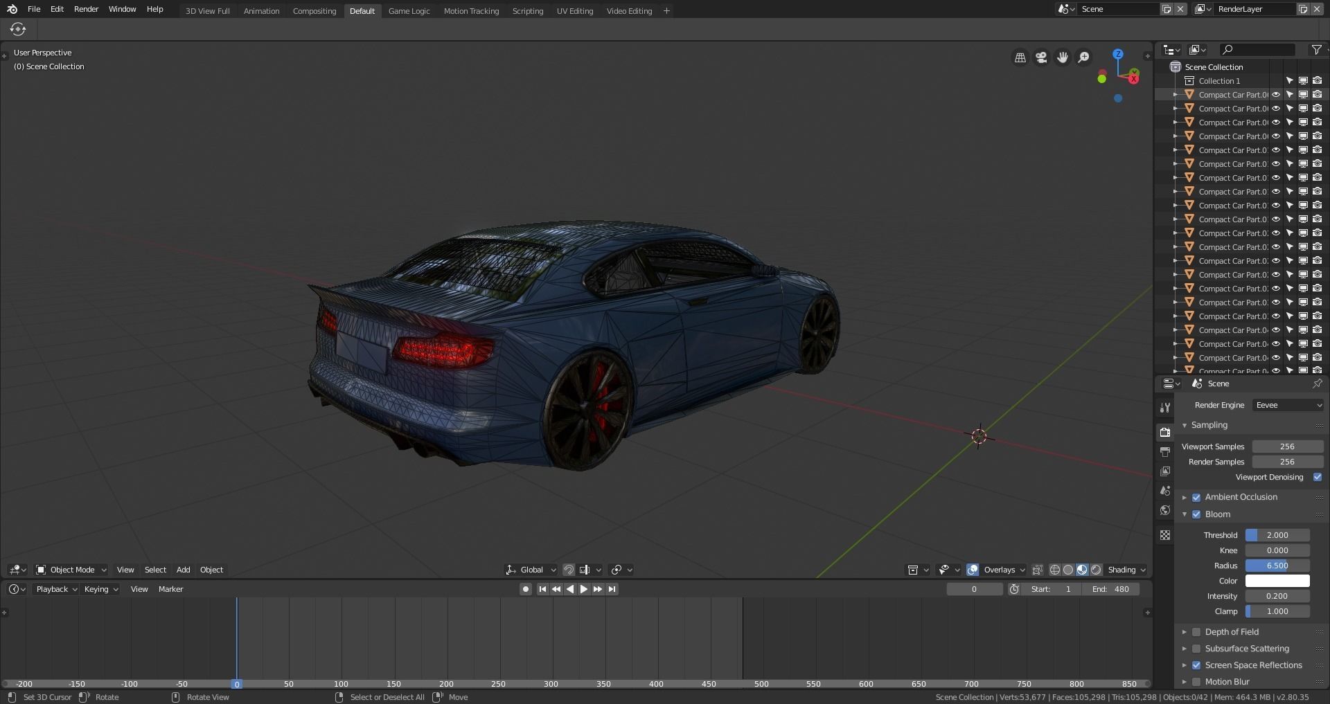 BLENDER EEVEE Brandless Small 2 door sedan Low-poly 3D model_13