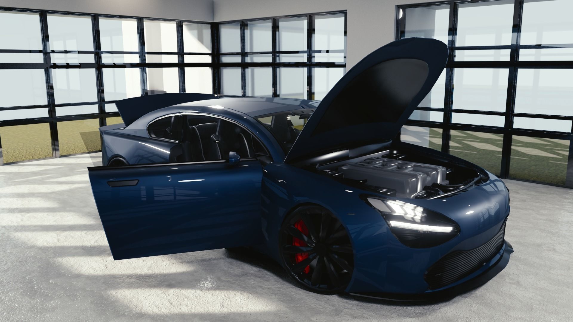 BLENDER EEVEE Brandless Small 2 door sedan Low-poly 3D model_10