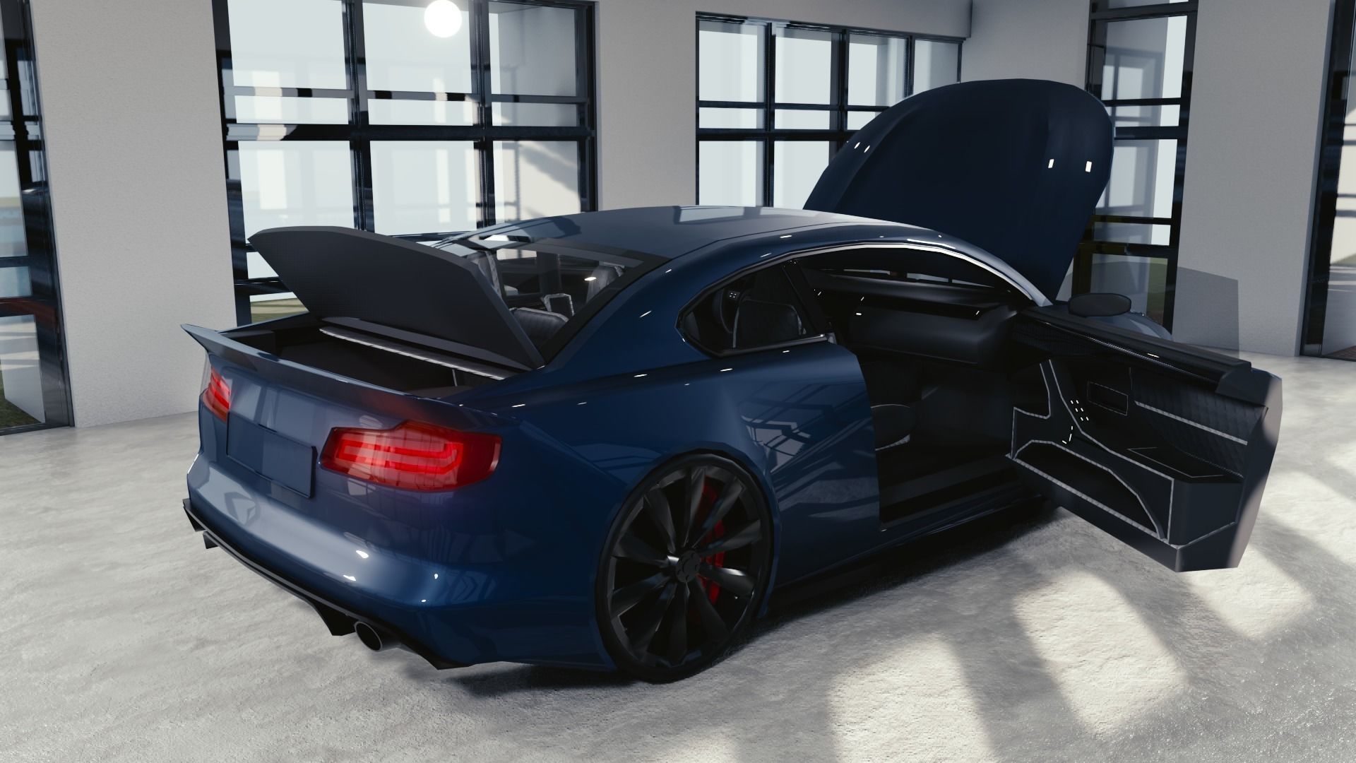 BLENDER EEVEE Brandless Small 2 door sedan Low-poly 3D model_11