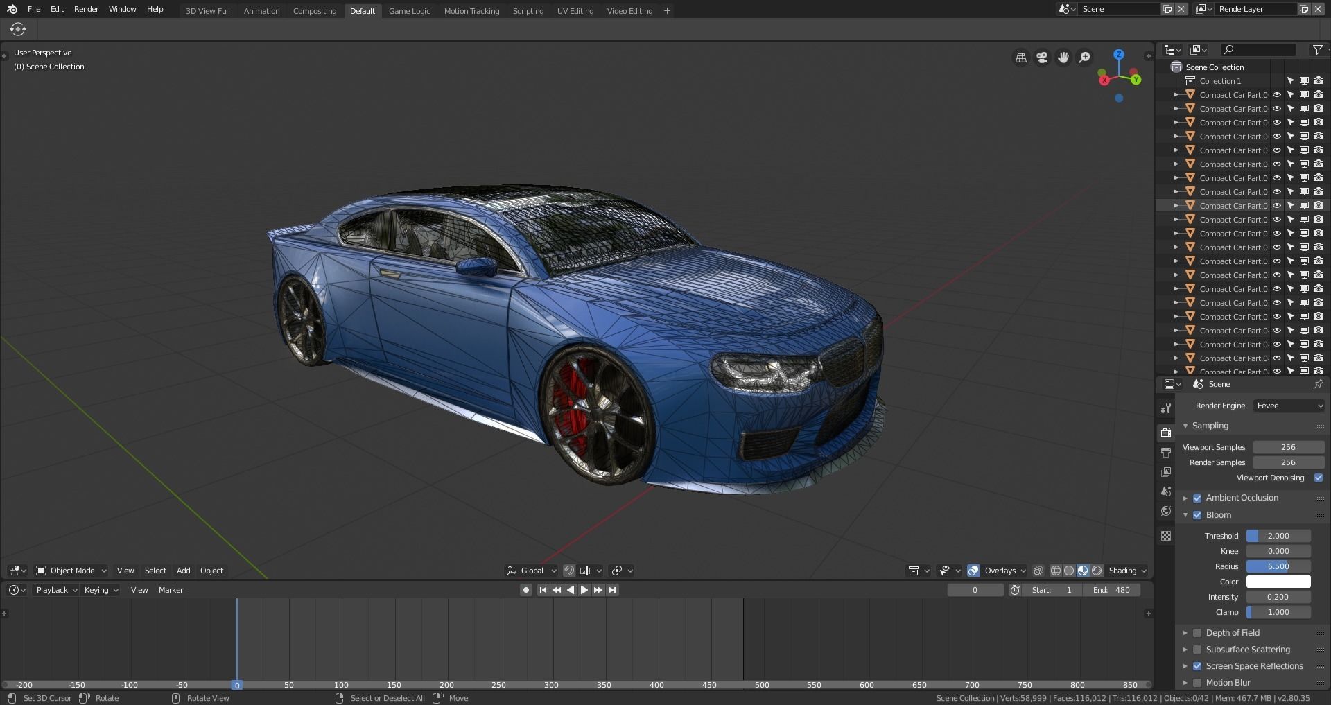 BLENDER EEVEE Brandless Small 2 door sedan Low-poly 3D model_12