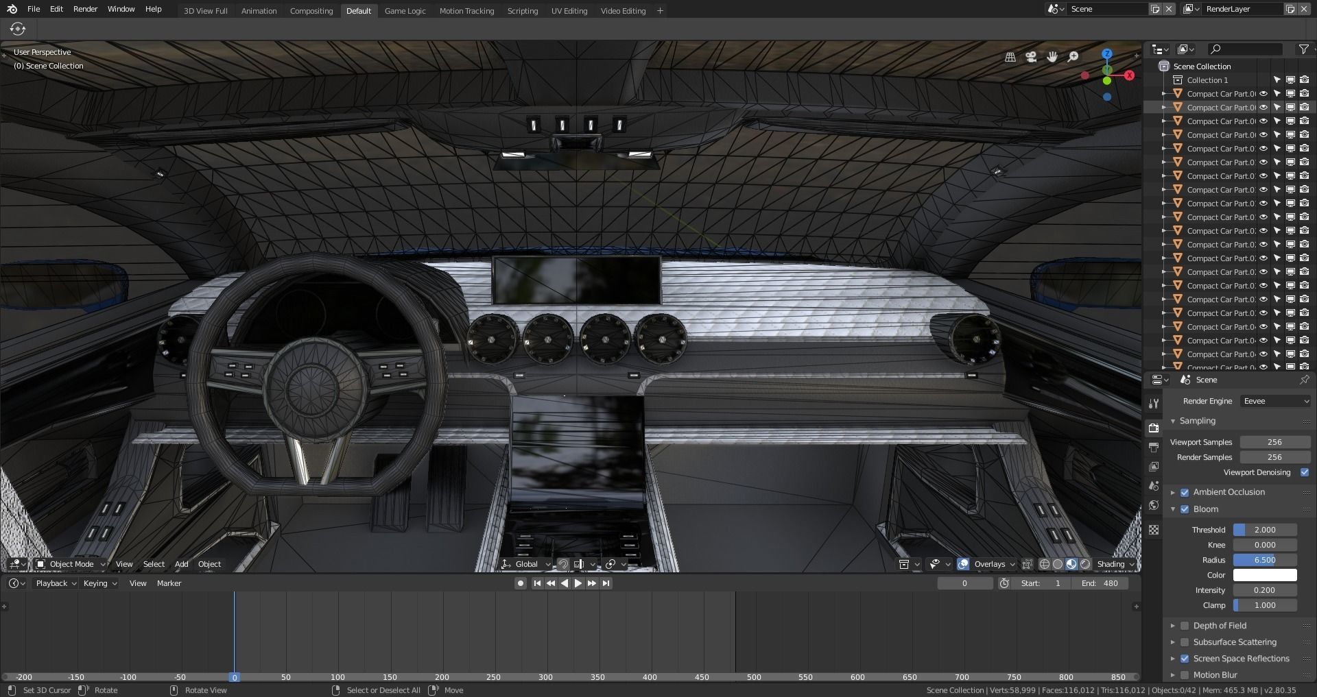 BLENDER EEVEE Brandless Small 2 door sedan Low-poly 3D model_14