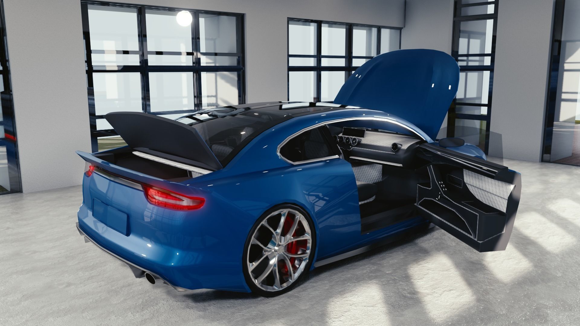 BLENDER EEVEE Brandless Small 2 door sedan Low-poly 3D model_11