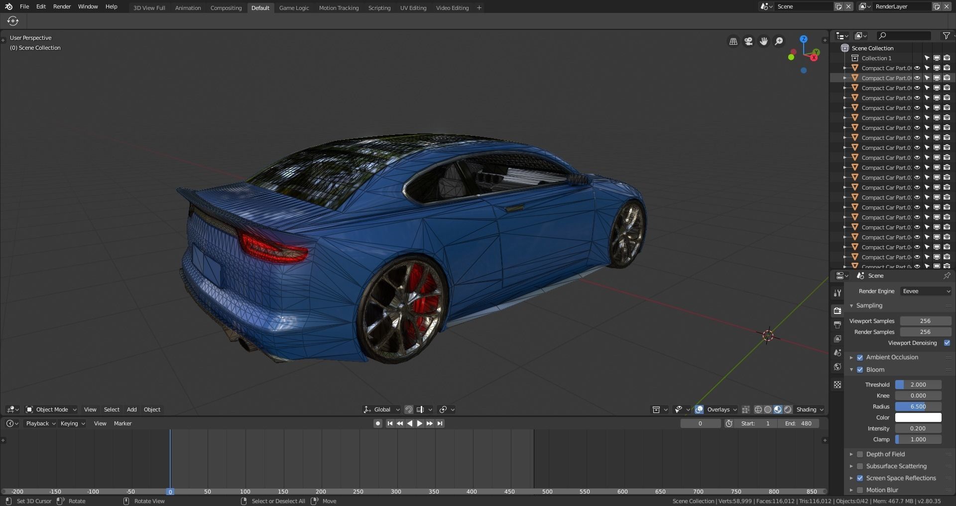 BLENDER EEVEE Brandless Small 2 door sedan Low-poly 3D model_13