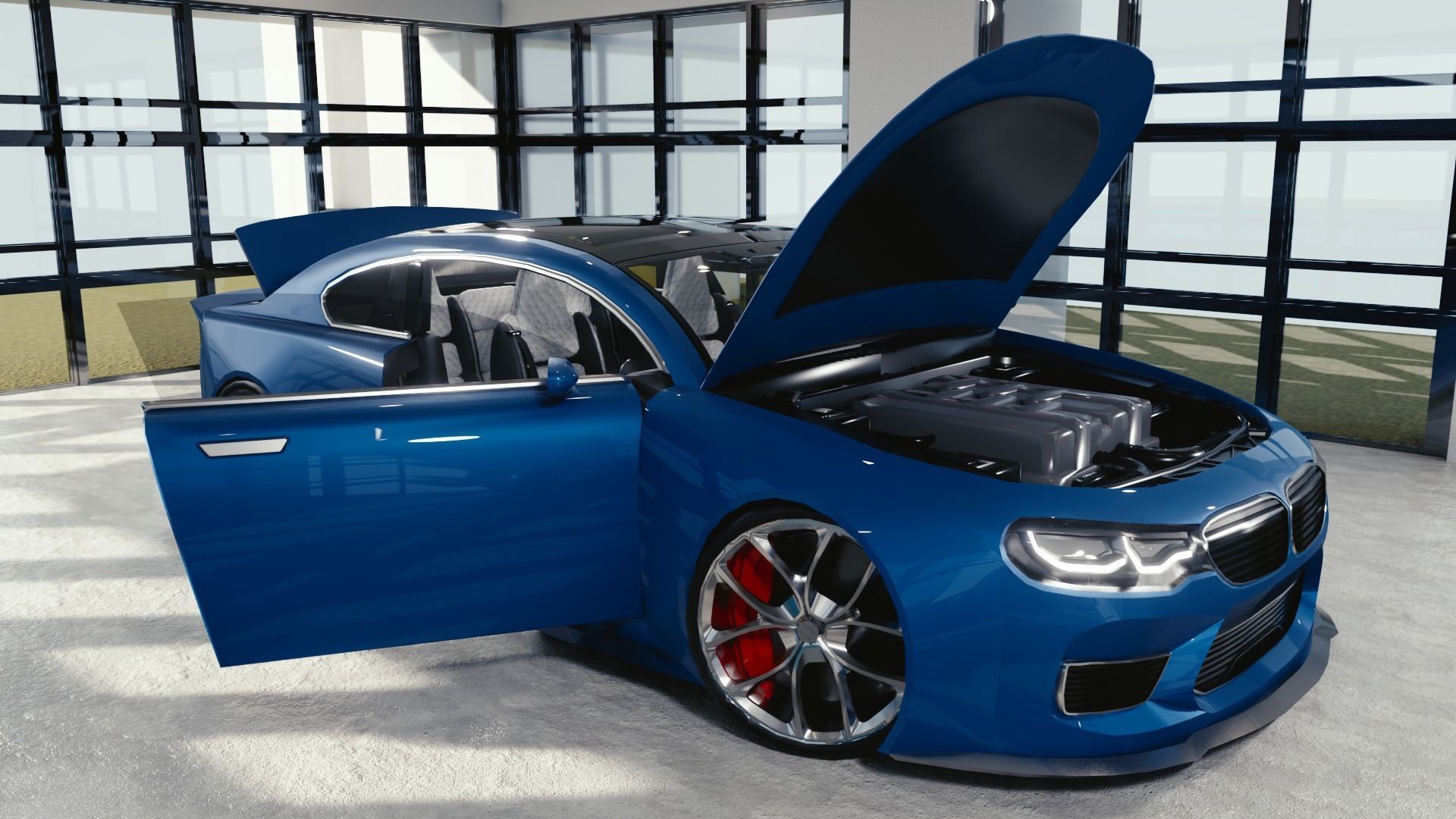 BLENDER EEVEE Brandless Small 2 door sedan Low-poly 3D model_10