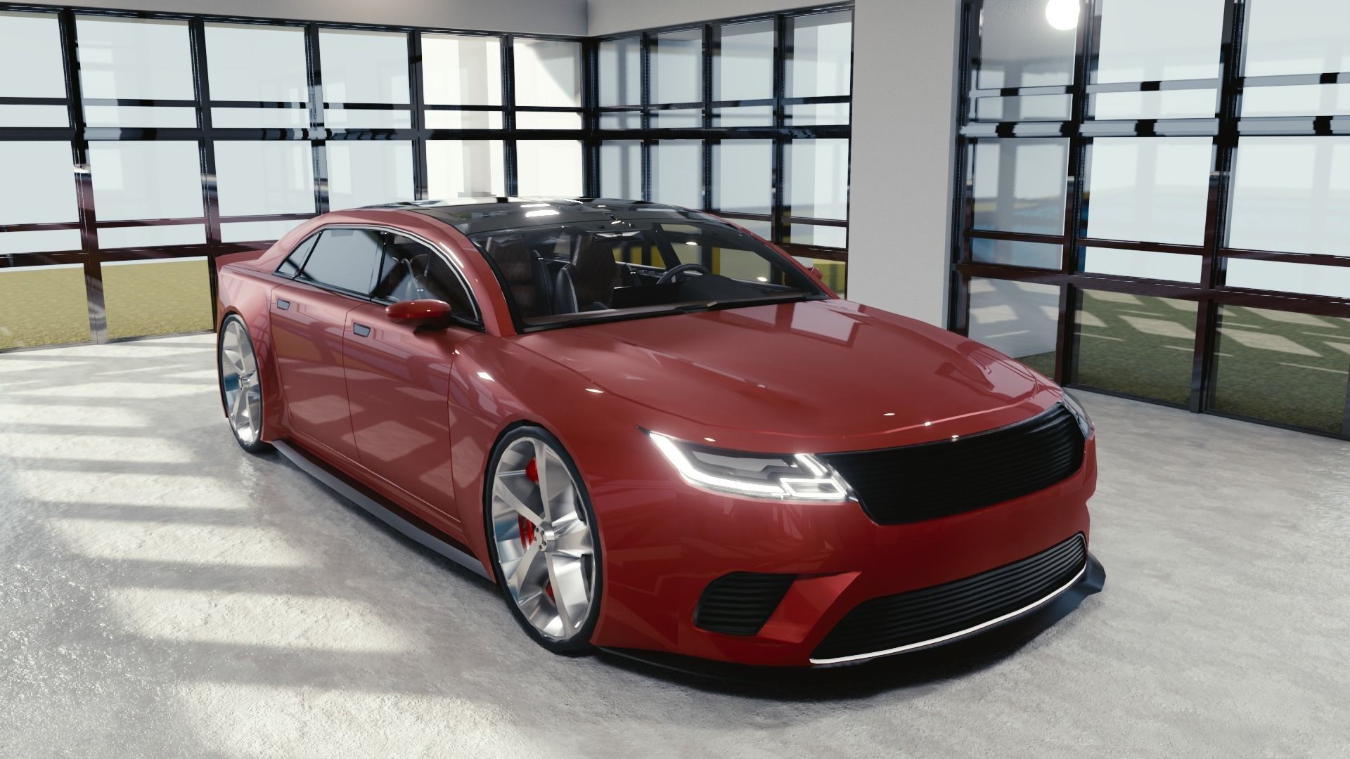 BLENDER EEVEE Brandless Mid Size 4 door sedan Low-poly 3D model_2