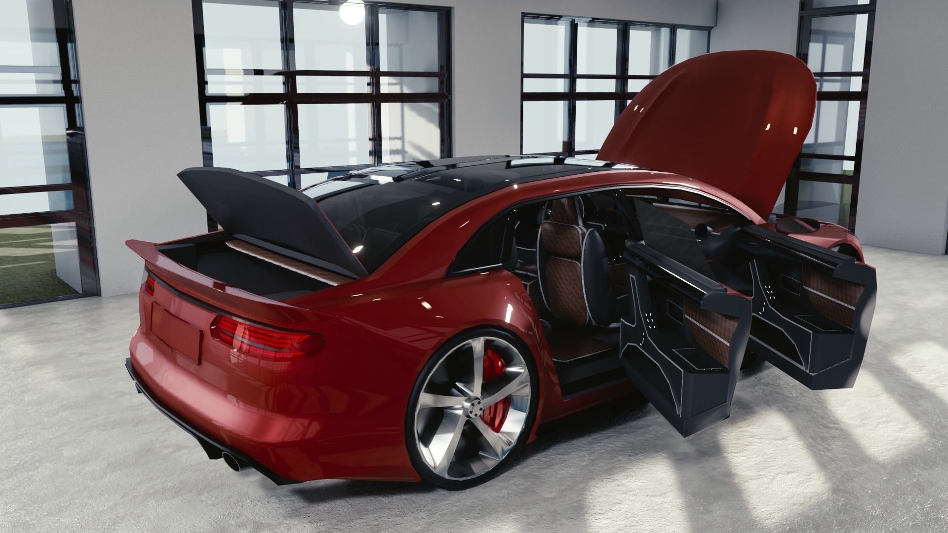 BLENDER EEVEE Brandless Mid Size 4 door sedan Low-poly 3D model_9