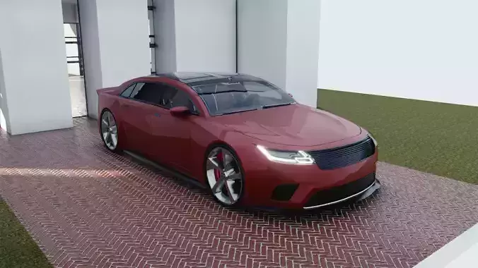 BLENDER EEVEE Brandless Mid Size 4 door sedan Low-poly 3D model
