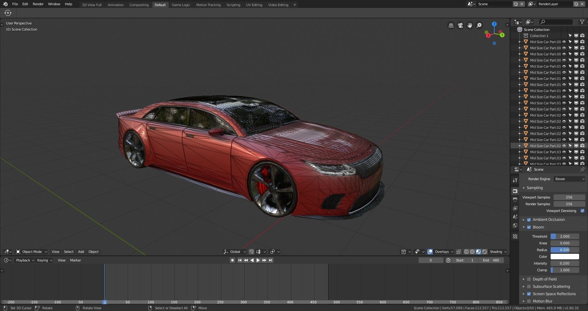 BLENDER EEVEE Brandless Mid Size 4 door sedan Low-poly 3D model_12