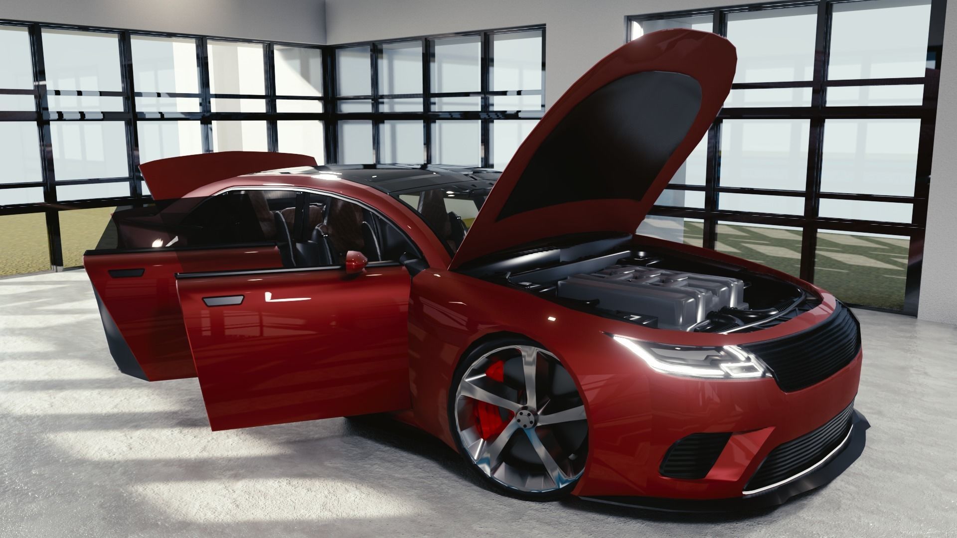 BLENDER EEVEE Brandless Mid Size 4 door sedan Low-poly 3D model_11