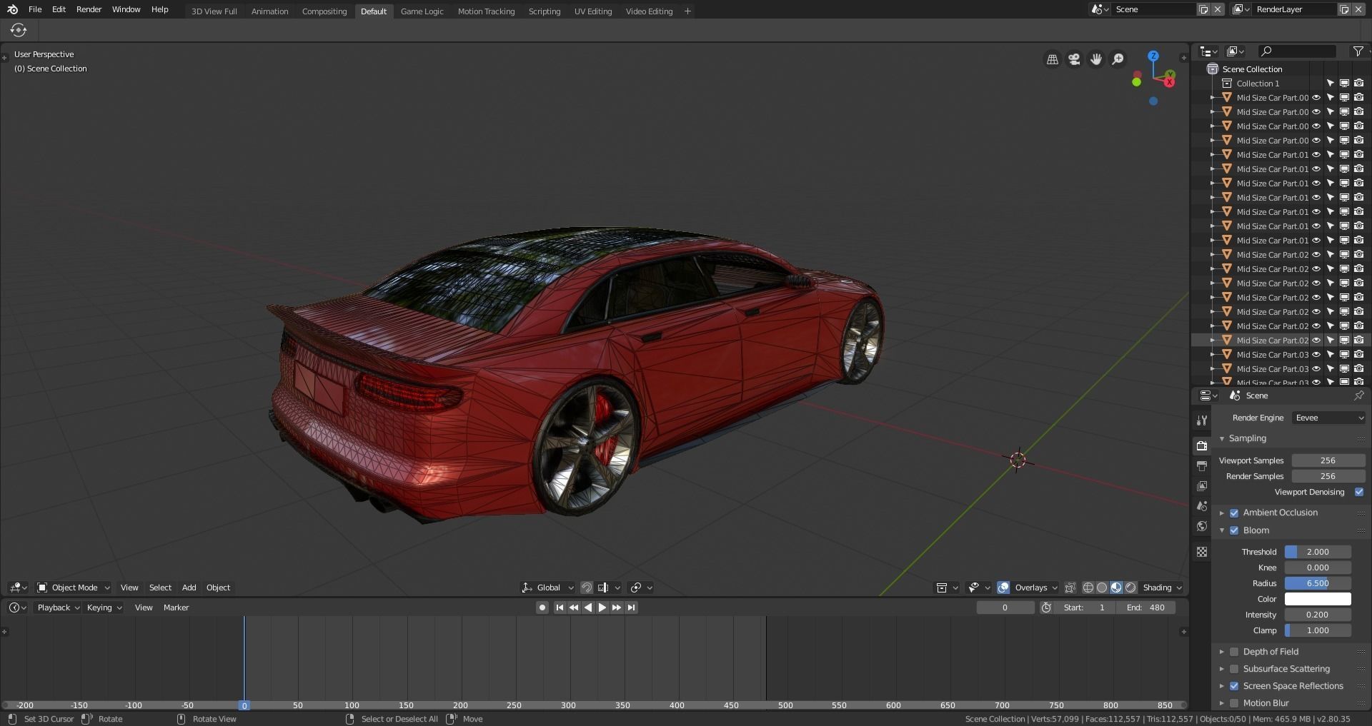 BLENDER EEVEE Brandless Mid Size 4 door sedan Low-poly 3D model_13
