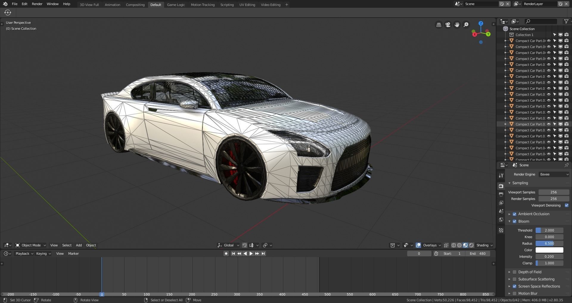 BLENDER EEVEE Brandless Small 2 door sedan Low-poly 3D model_12