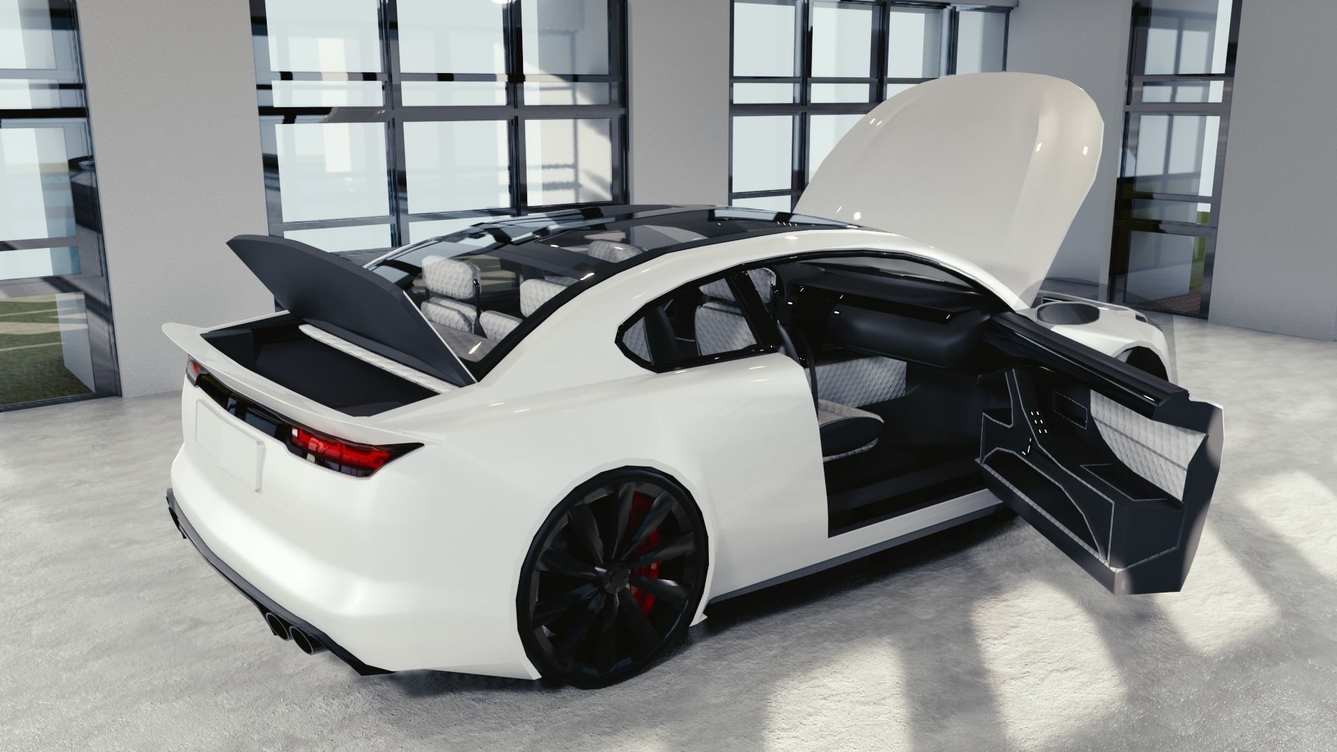 BLENDER EEVEE Brandless Small 2 door sedan Low-poly 3D model_11