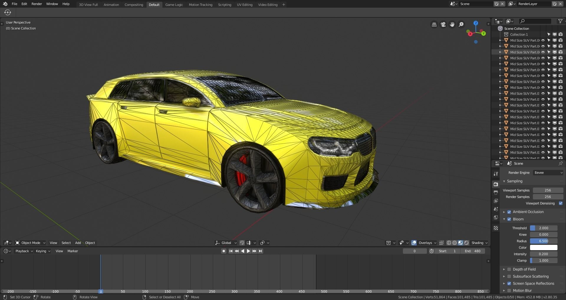 BLENDER EEVEE Brandless Mid Size 4 door SUV Low-poly 3D model_13