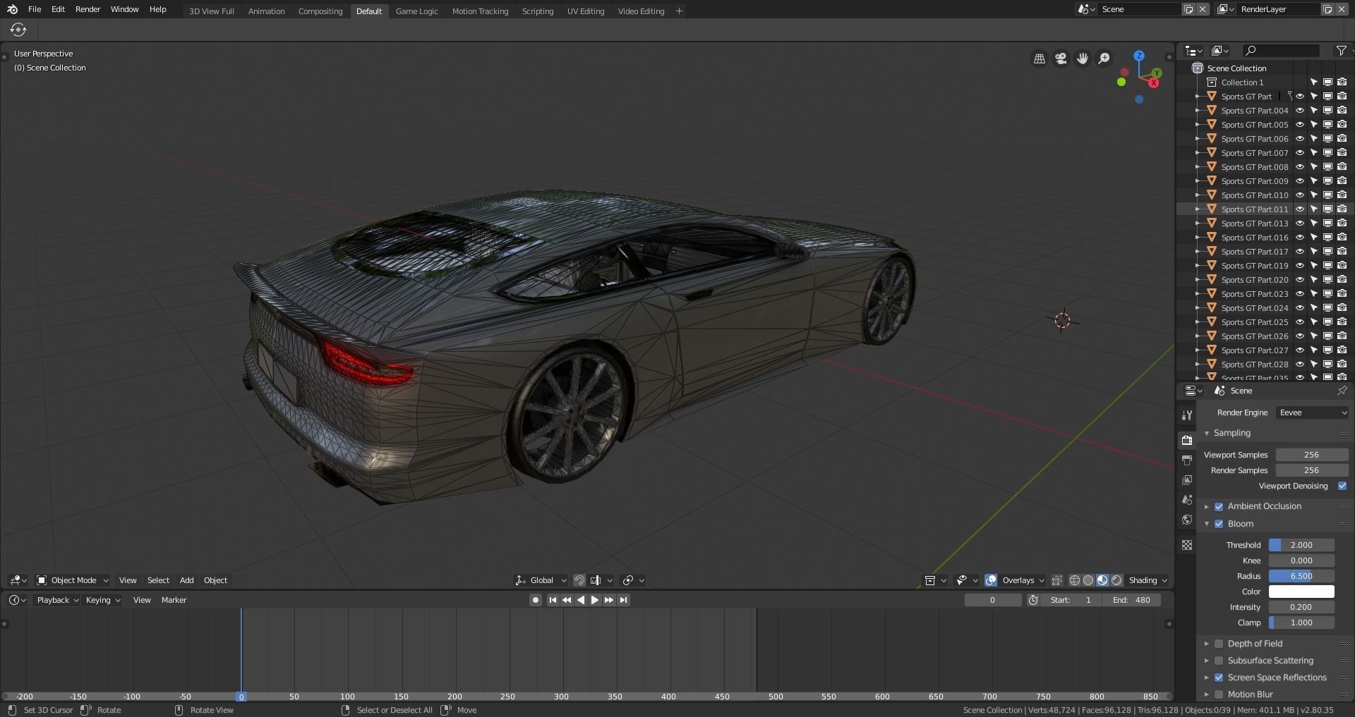 BLENDER EEVEE Brandless Sports GT coupe Low-poly 3D model_11