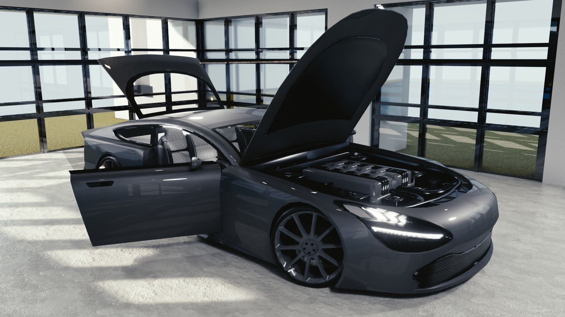 BLENDER EEVEE Brandless Sports GT coupe Low-poly 3D model_8