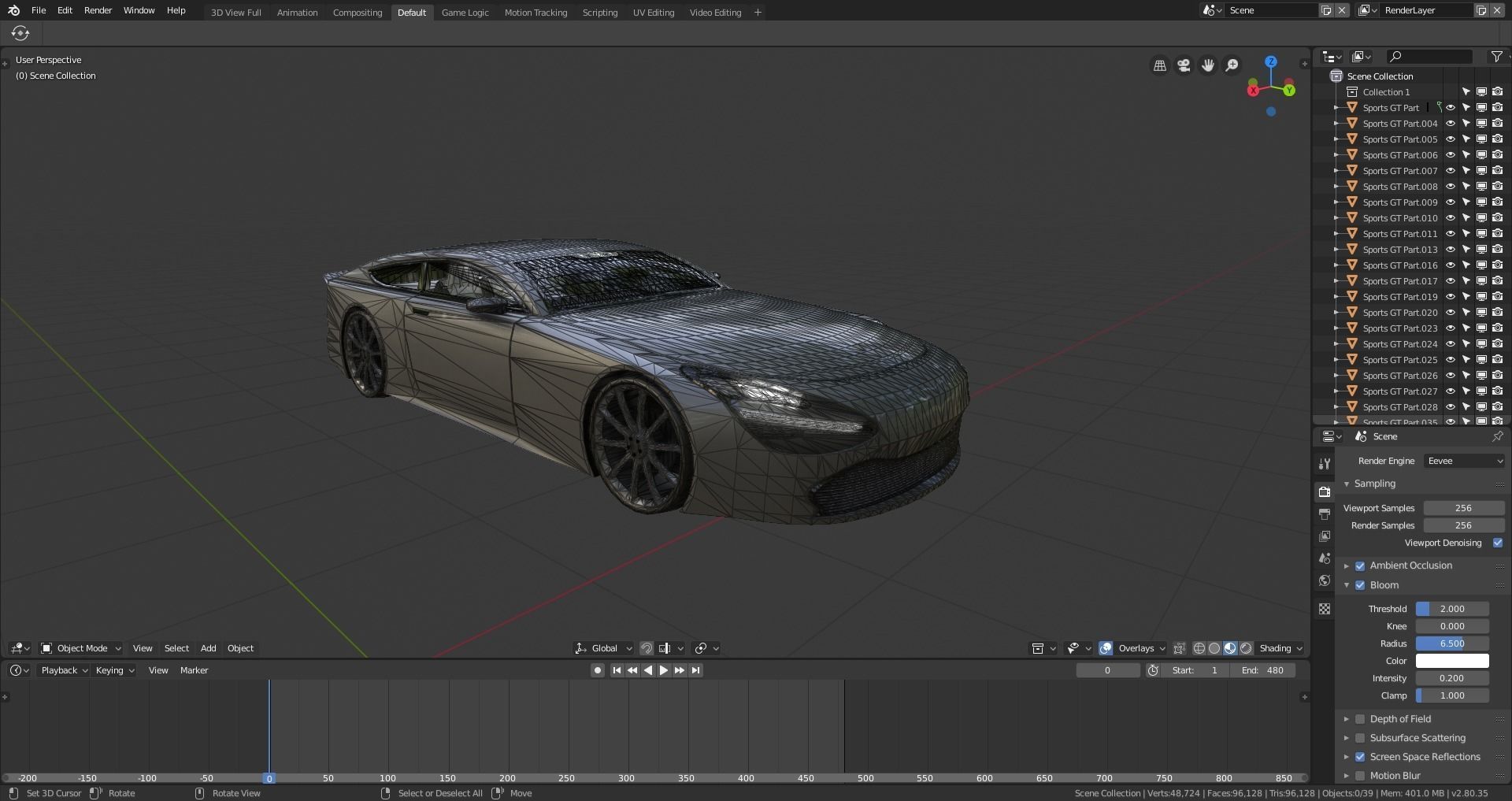 BLENDER EEVEE Brandless Sports GT coupe Low-poly 3D model_9