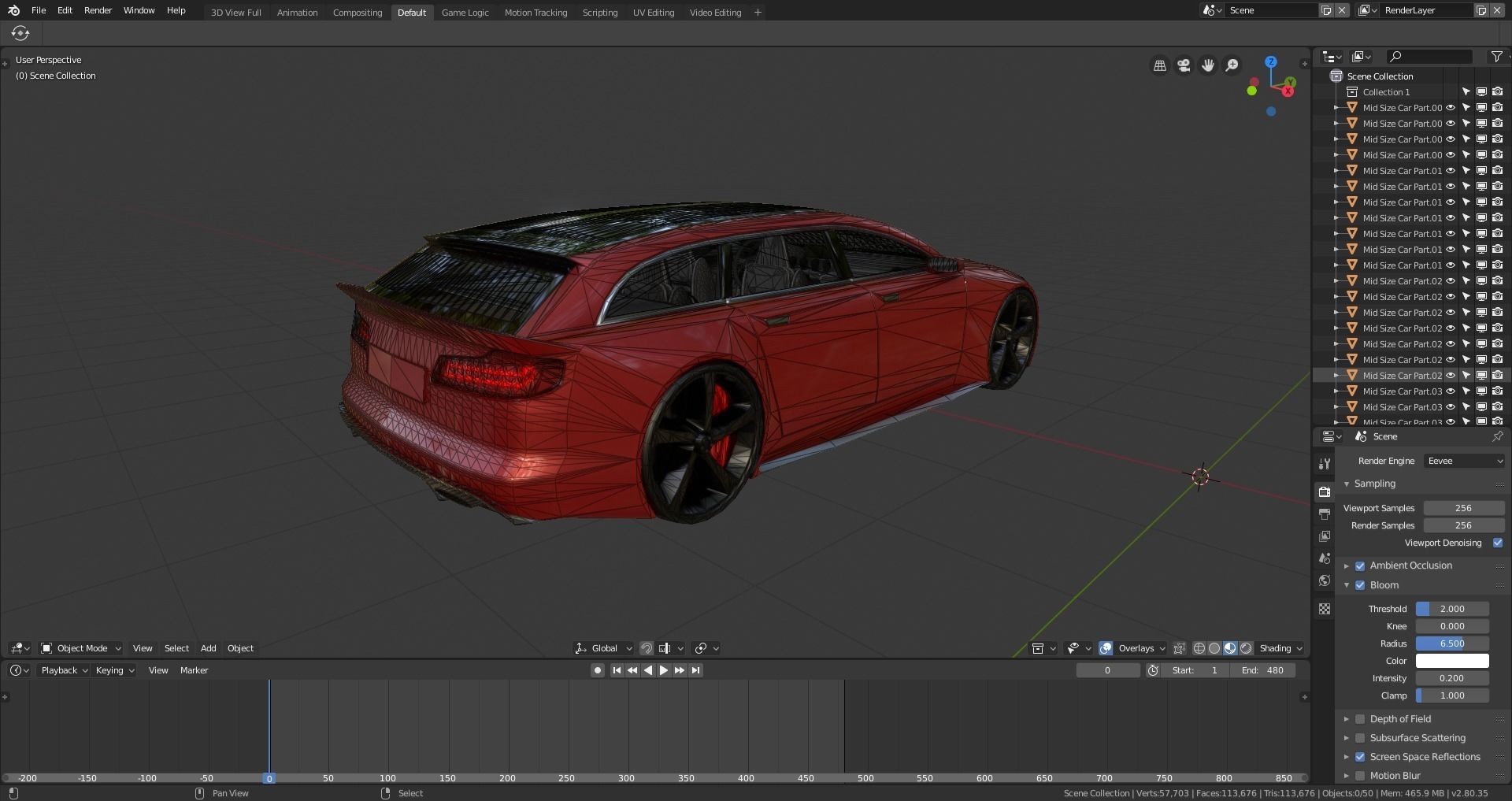 BLENDER EEVEE Brandless Mid Size 4 door wagon Low-poly 3D model_14