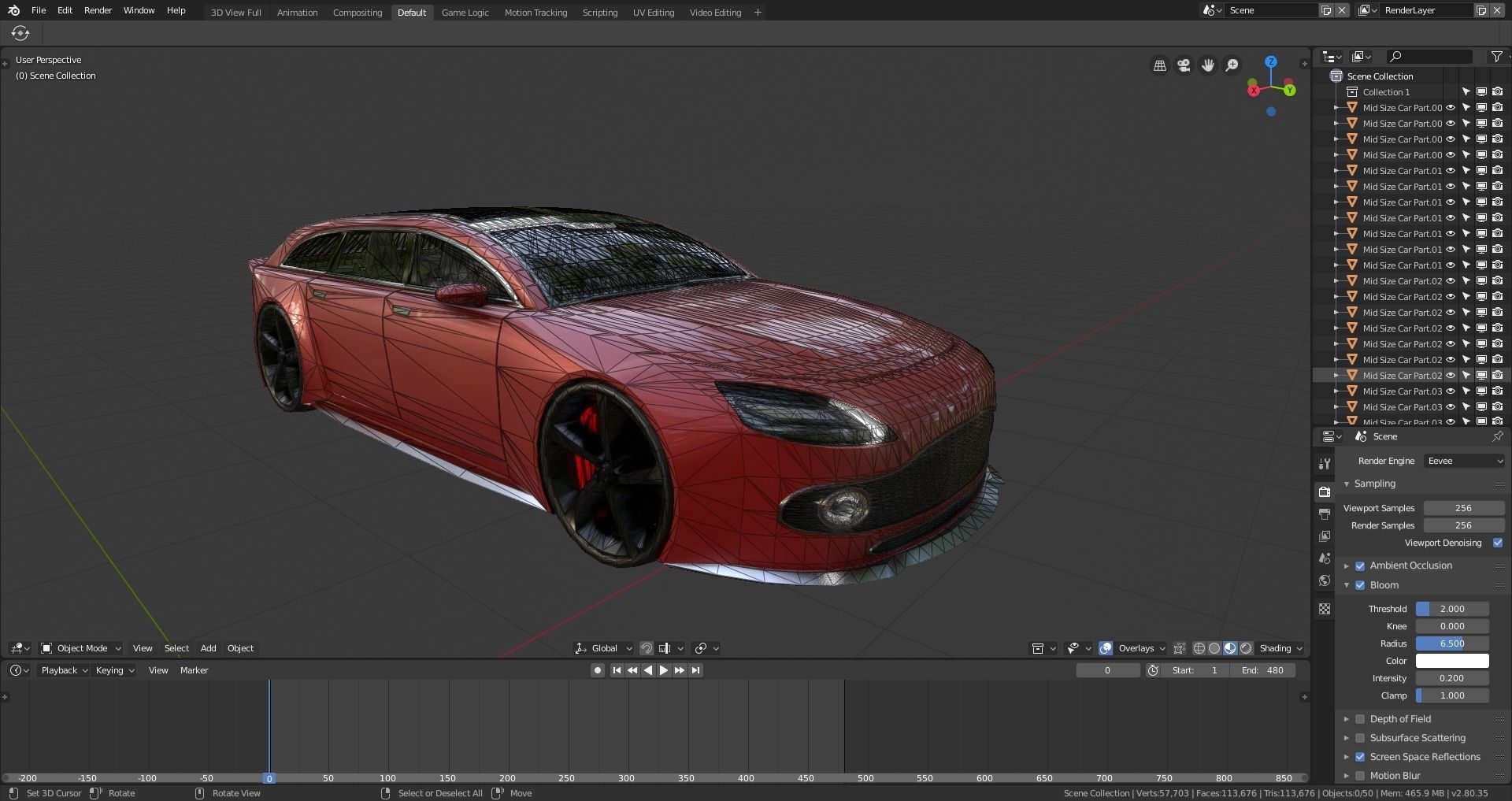 BLENDER EEVEE Brandless Mid Size 4 door wagon Low-poly 3D model_9