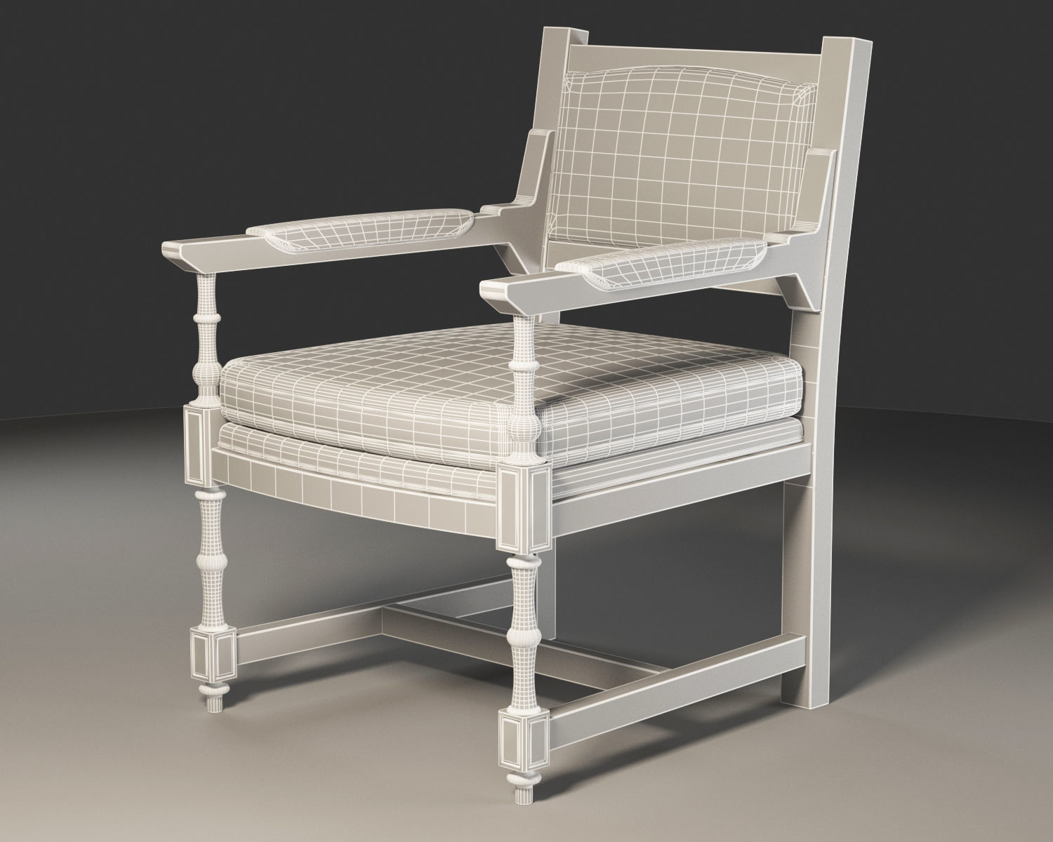 Hornbeam wooden Medieval Chair 3D model_1