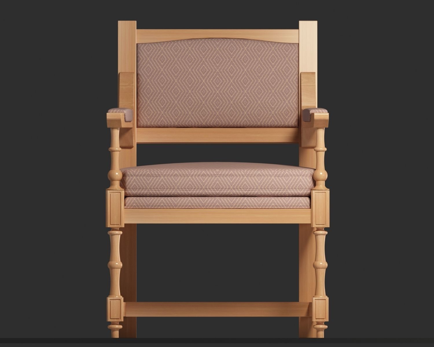 Hornbeam wooden Medieval Chair 3D model_8