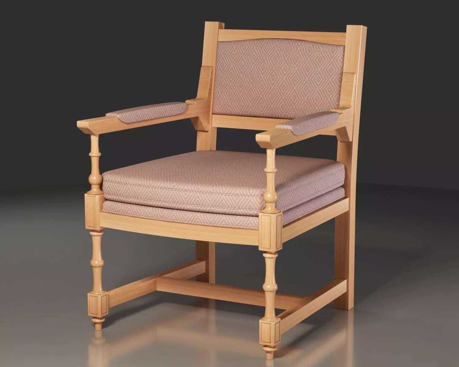 Hornbeam wooden Medieval Chair 3D model_0