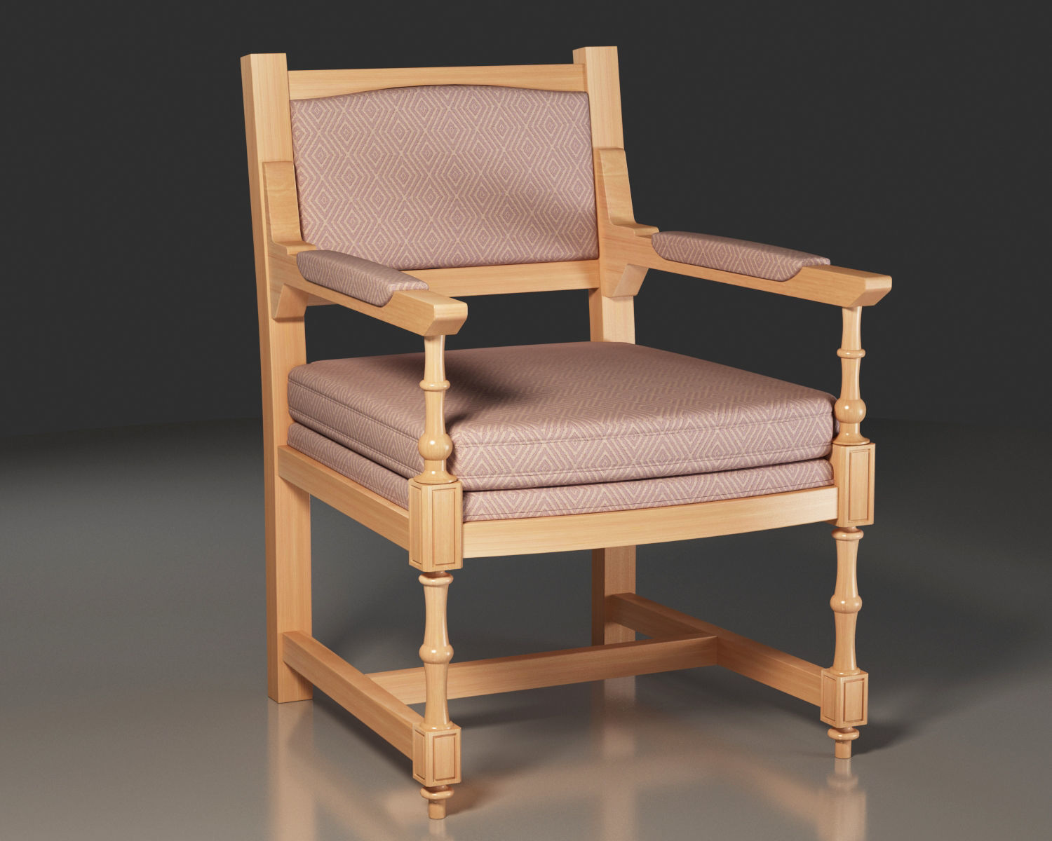Hornbeam wooden Medieval Chair 3D model_4