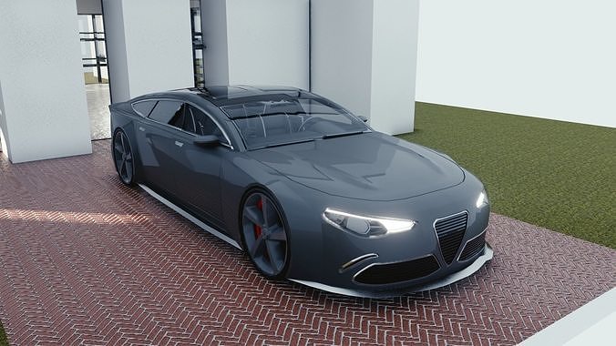 BLENDER EEVEE Brandless Extended Wheelbase 4 door coupe Low-poly 3D model