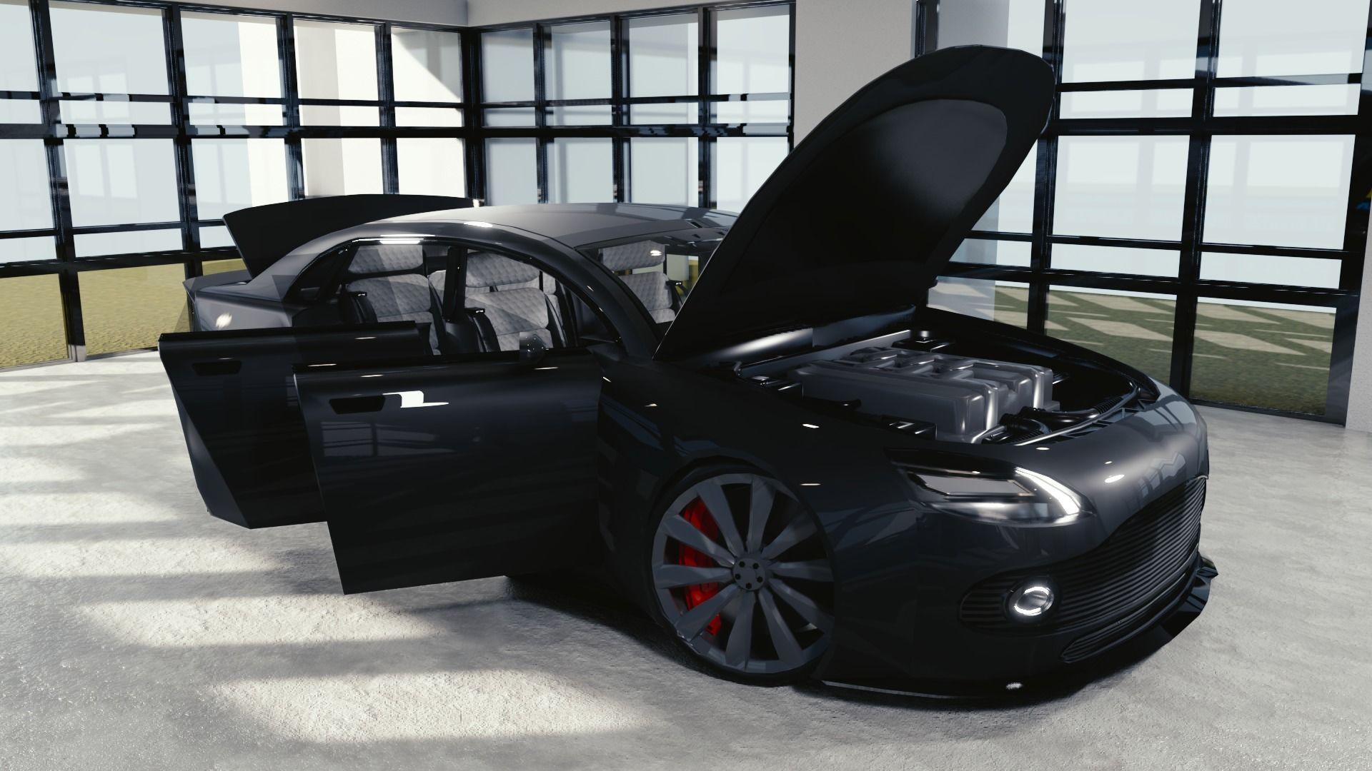 BLENDER EEVEE Brandless Small 4 door sedan Low-poly 3D model_10