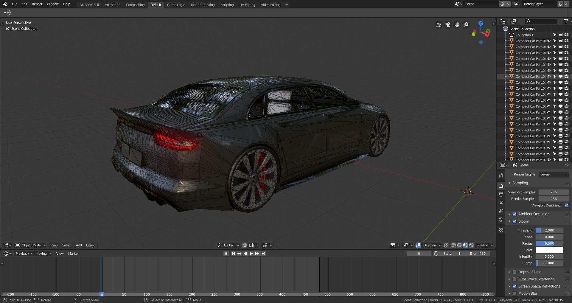 BLENDER EEVEE Brandless Small 4 door sedan Low-poly 3D model_13
