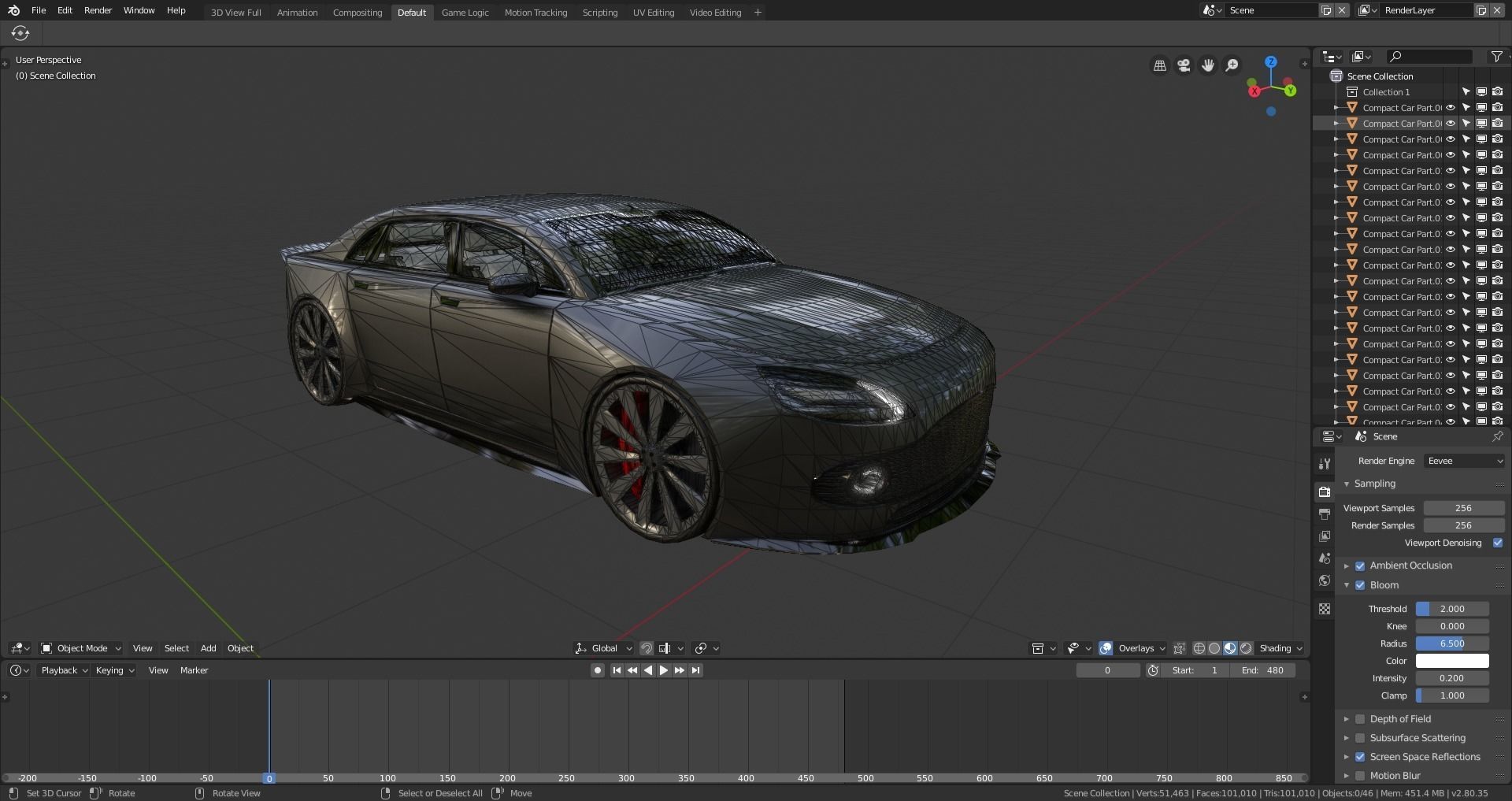 BLENDER EEVEE Brandless Small 4 door sedan Low-poly 3D model_12