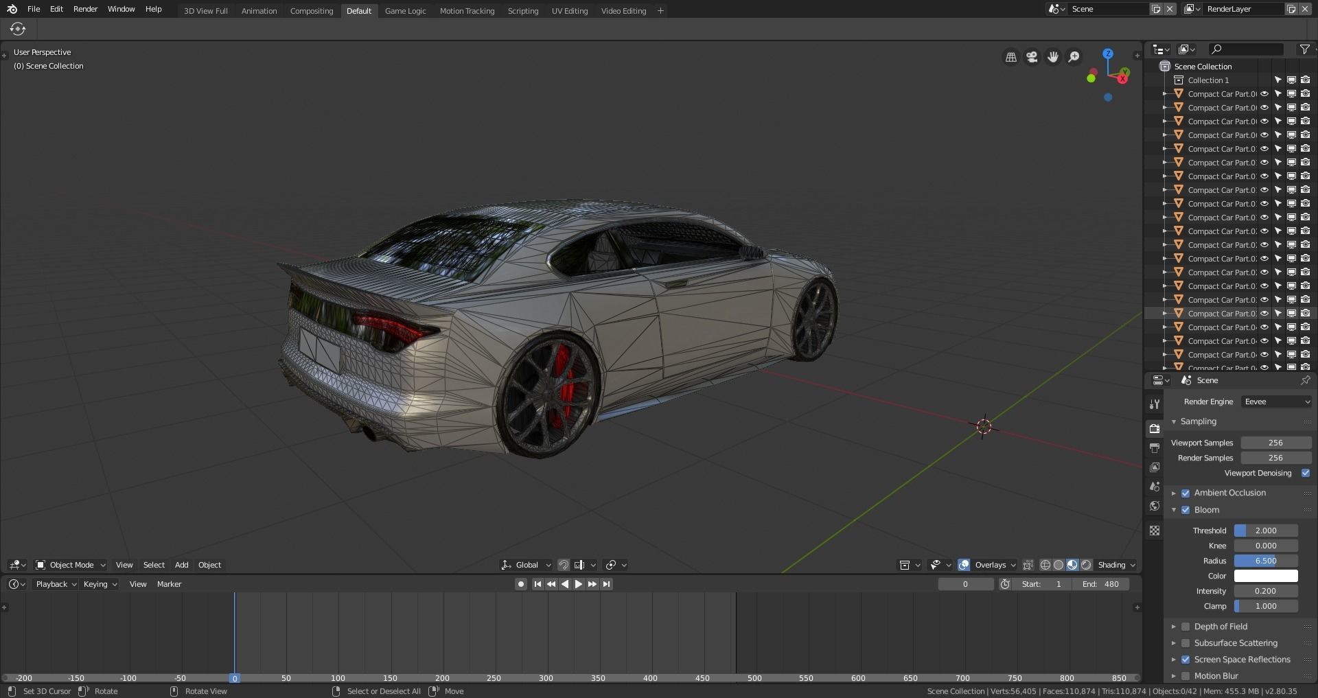 BLENDER EEVEE Brandless Small 2 door sedan Low-poly 3D model_13