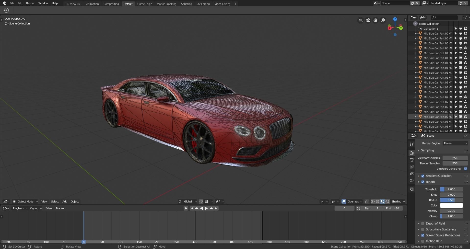 BLENDER EEVEE Brandless Mid Size 4 door sedan Low-poly 3D model_13