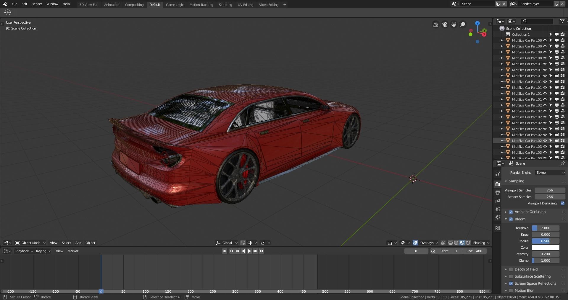 BLENDER EEVEE Brandless Mid Size 4 door sedan Low-poly 3D model_12