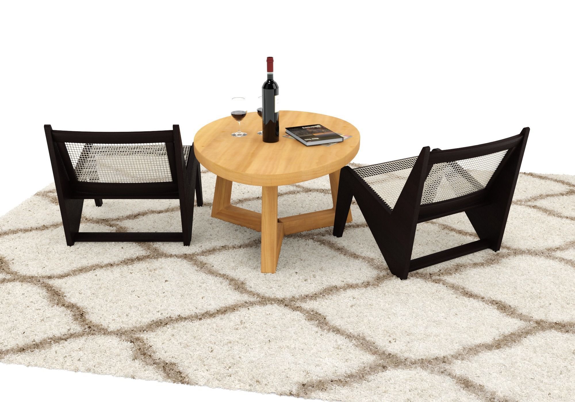 Lounge set two chairs and table on rug 3D model_2