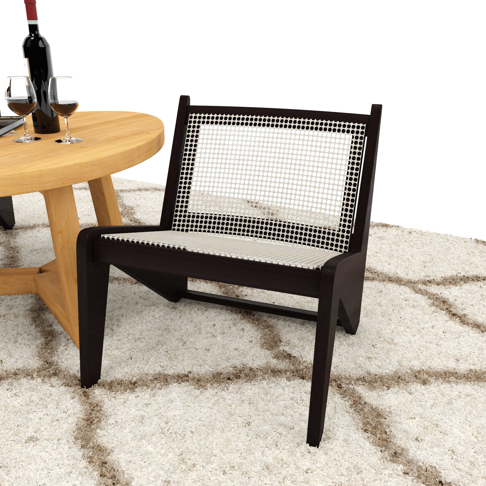 Lounge set two chairs and table on rug 3D model_3