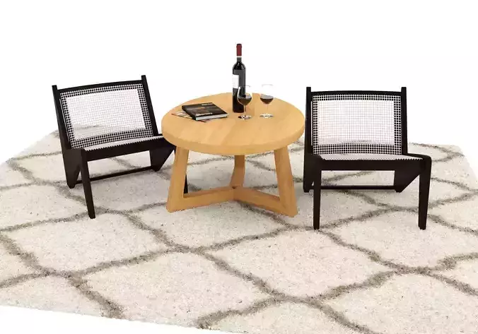 Lounge set two chairs and table on rug