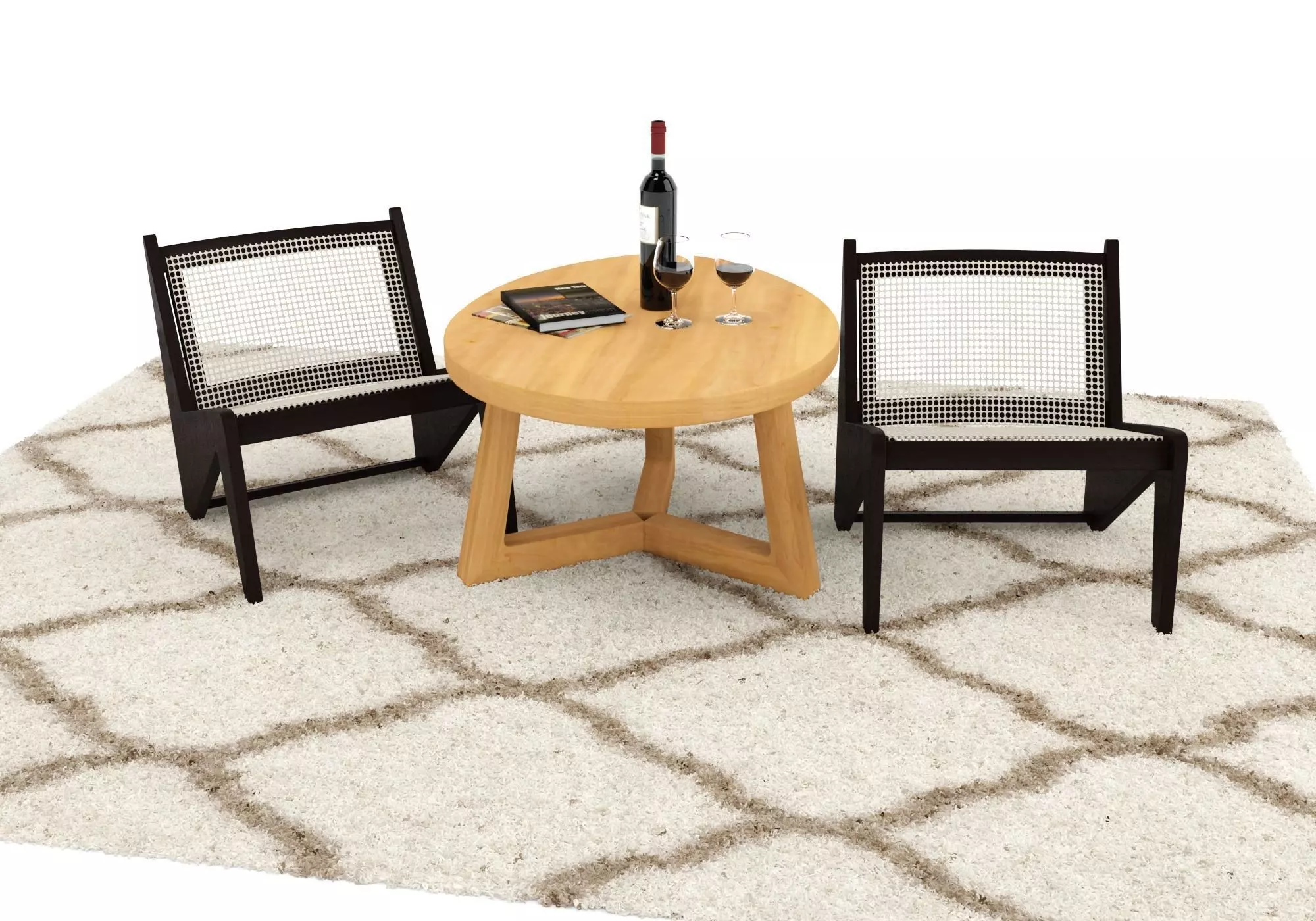 Lounge set two chairs and table on rug 3D model_0