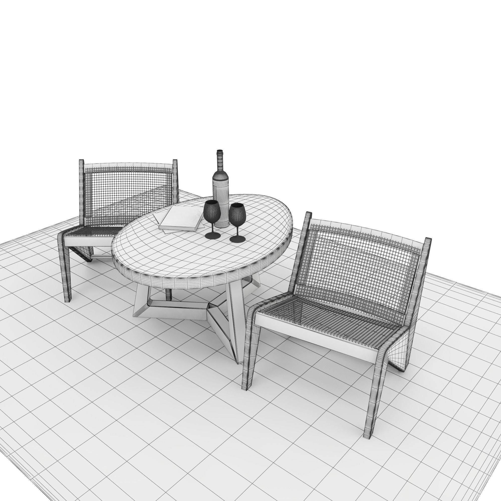 Lounge set two chairs and table on rug 3D model_6