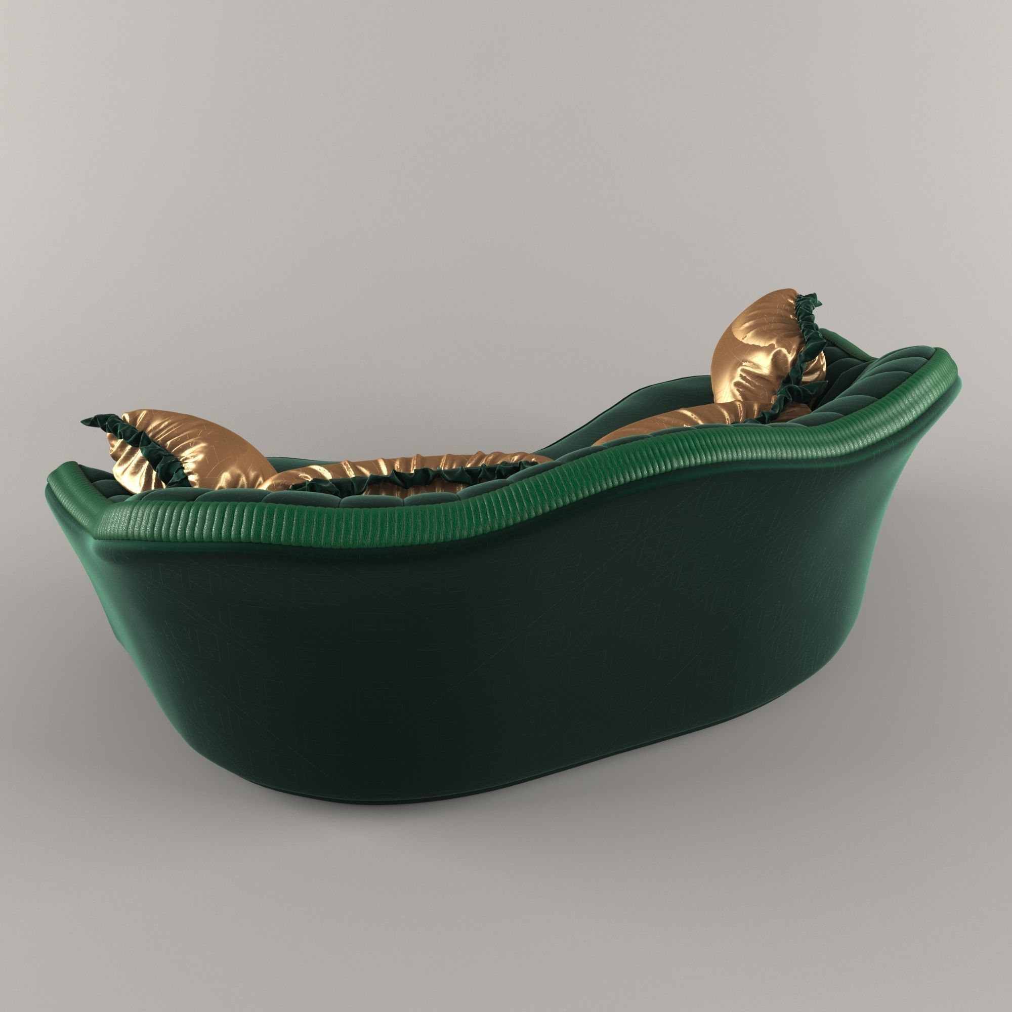 Green velvet sofa classic 3D model_3