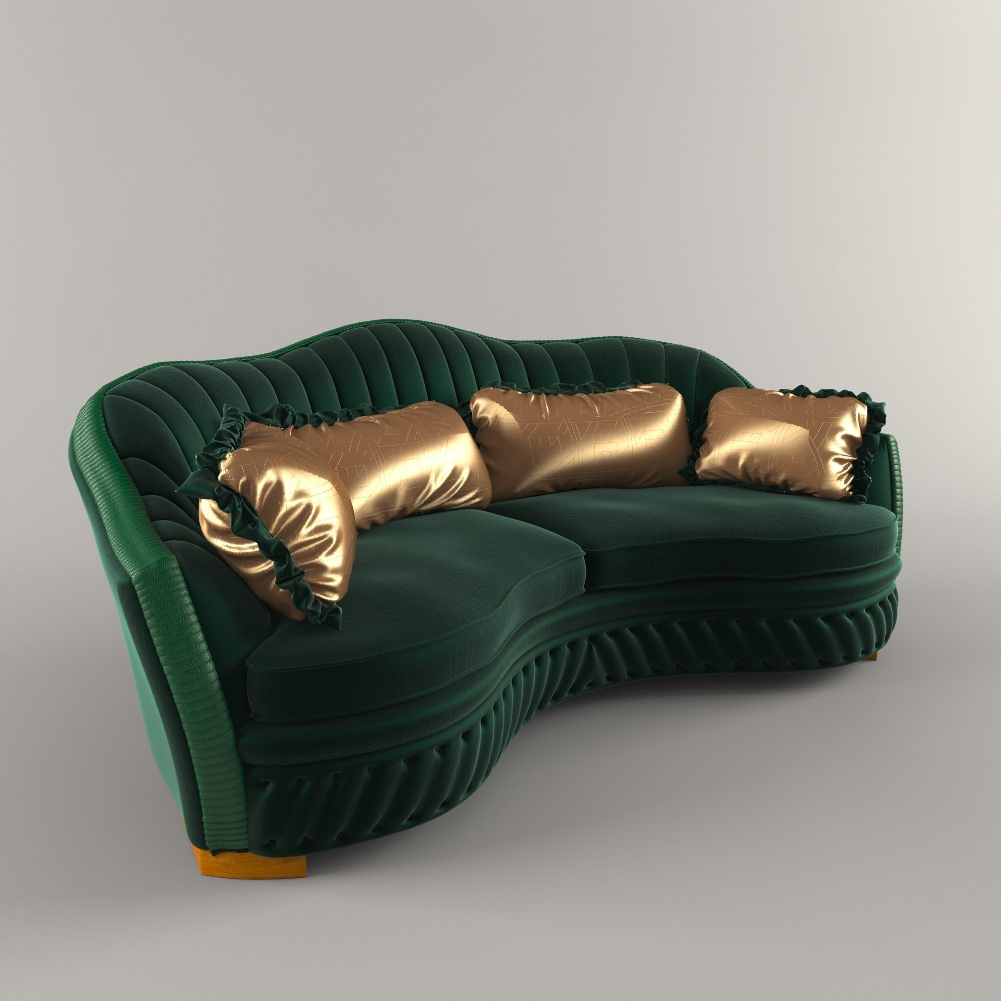 Green velvet sofa classic 3D model_1
