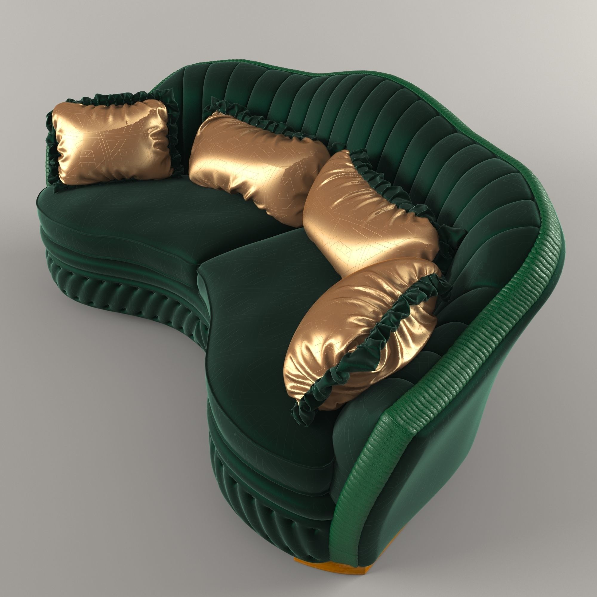 Green velvet sofa classic 3D model_2