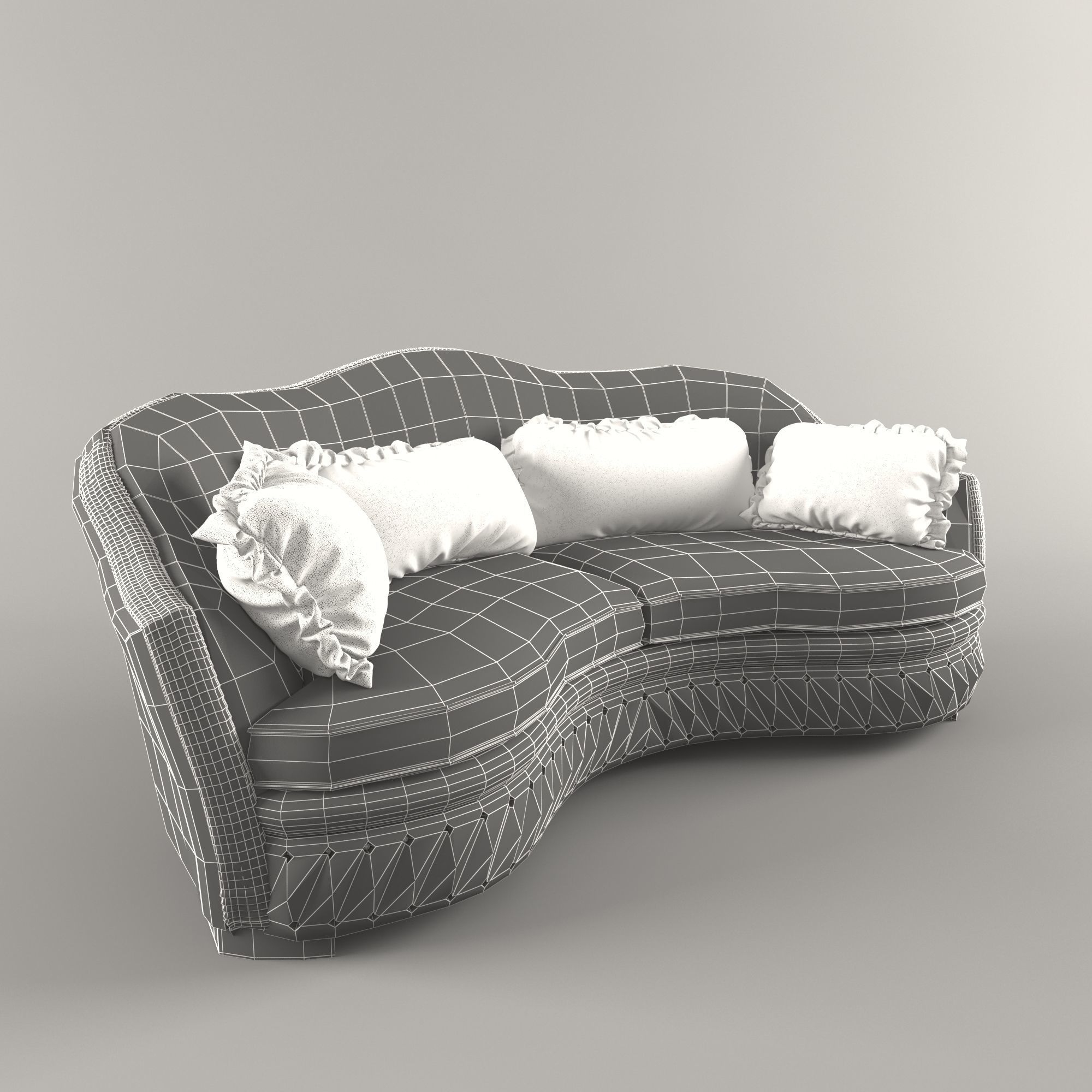 Green velvet sofa classic 3D model_5