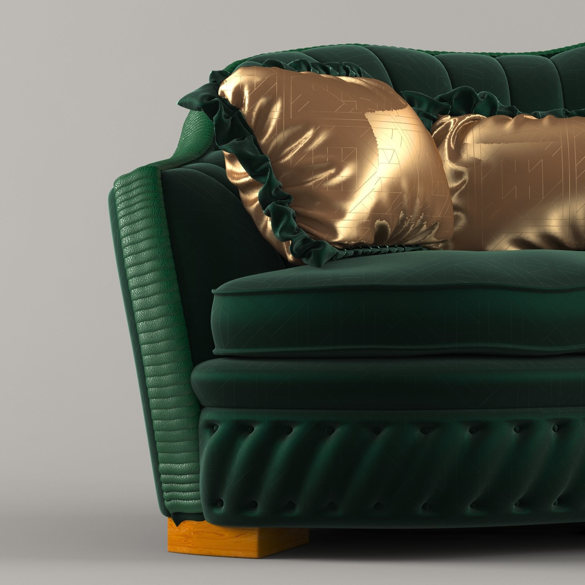 Green velvet sofa classic 3D model_4